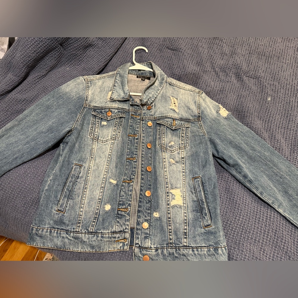 Distressed Jean Jacket. Size Medium